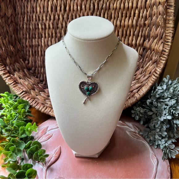 925 Sterling Silver Heart Snake Cactus Pendant Southwest Desert Boho - Picture 9 of 14